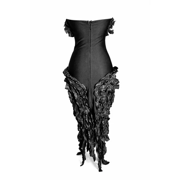 Strapless Black Ruffled Evening Dress - Picture 4 of 5